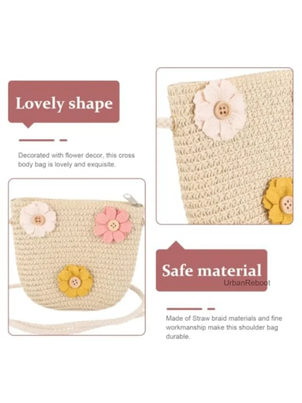 Little Girls Straw Crossbody Bag Handwoven Summer Shoulder Purse Woven Beach